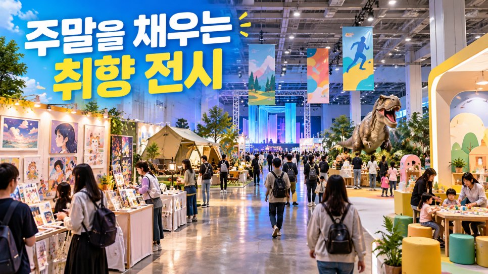 People browsing various booths at an exhibition hall, with diverse products and displays.
